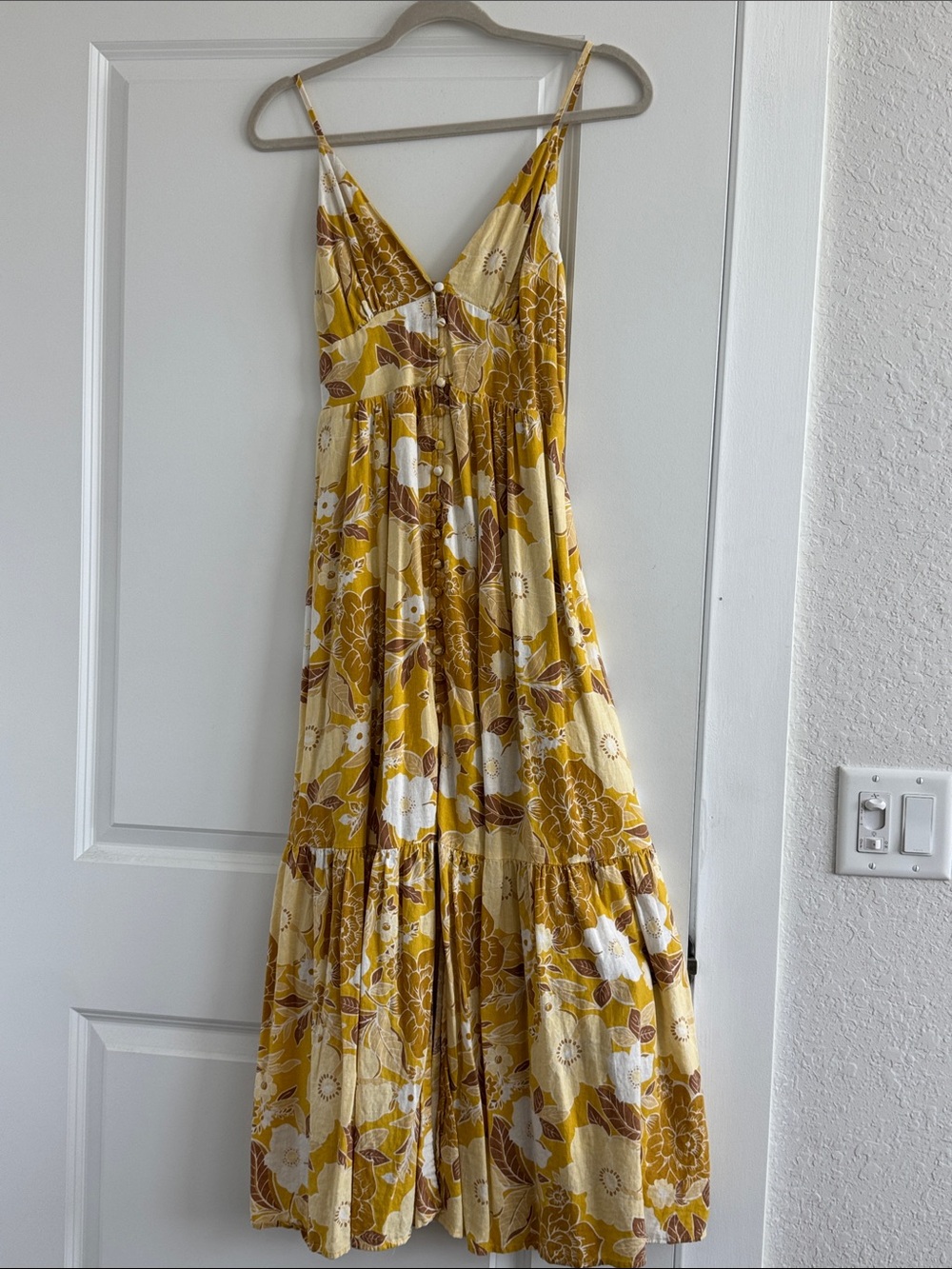 Abercrombie & Fitch Yellow Floral Tiered Maxi Dress
